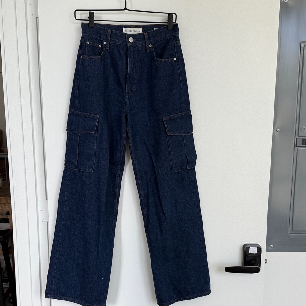 Denim Forum Cargo Blue Jeans with Tan Accents